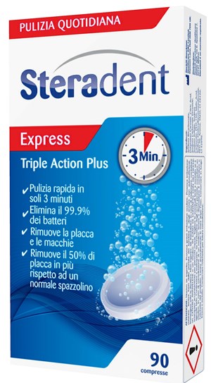 STERADENT TRIPLE ACTION PLUS 90 COMPRESSE PULENTI - Farmacia Puddu Baire S.r.l.