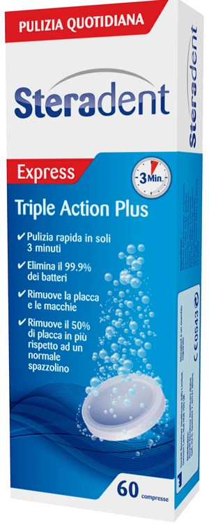 STERADENT TRIPLE ACTION PLUS 60 COMPRESSE PULENTI - Farmacia Puddu Baire S.r.l.