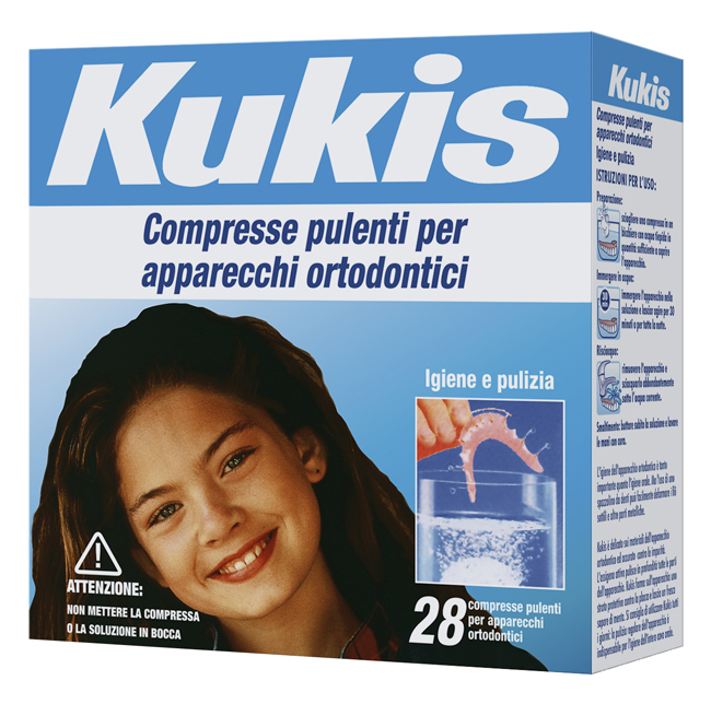 KUKIS CLEANSER 28 COMPRESSE PER PULIZIA APPARECCHI ORTODONTICI - Farmacia Puddu Baire S.r.l.