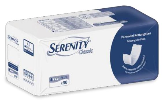 PANNOLONE PER INCONTINENZA FORMATO RETTANGOLARE SENZA BARRIERA SERENITY 30 PEZZI - Farmacia Puddu Baire S.r.l.