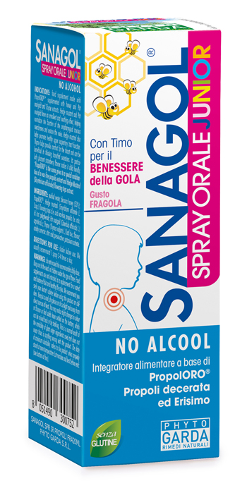SANAGOL SPRAY JUNIOR PROPOLI FRAGOLA 20 ML - Farmacia Puddu Baire S.r.l.