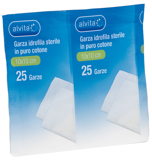 GARZA IDROFILA IN PURO COTONE ALVITA 10X10CM 25 PEZZI - Farmacia Puddu Baire S.r.l.