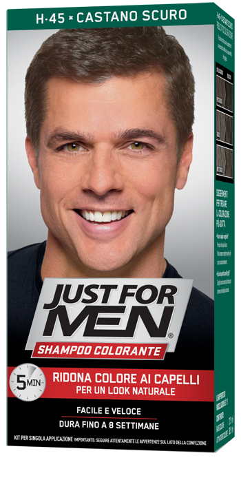 JUST FOR MEN SHAMPOO COLORANTE H45 CASTANO SCURO ATTIVATORE CHIARO 38,5 ML + BASE COLORE 27,5 ML - Farmacia Puddu Baire S.r.l.