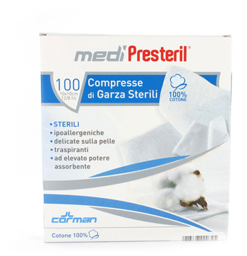GARZA COMPRESSA MEDIPRESTERIL FU STERILE MONOUSO 10X10CM 100PEZZI - Farmacia Puddu Baire S.r.l.
