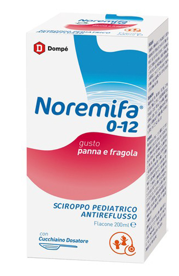 SCIROPPO PEDIATRICO ANTIREFLUSSO NOREMIFA 0-12 FLACONE 200 ML GUSTO PANNA E FRAGOLA - Farmacia Puddu Baire S.r.l.