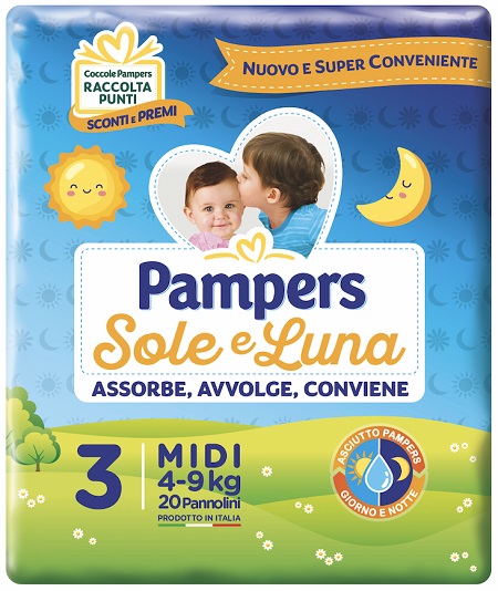 PANNOLINO PER BAMBINO PAMPERS SOLE & LUNA MIDI 20 PEZZI - Farmacia Puddu Baire S.r.l.