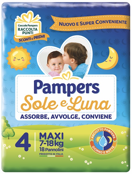 PANNOLINO PER BAMBINO PAMPERS SOLE & LUNA MAXI 18 PEZZI - Farmacia Puddu Baire S.r.l.