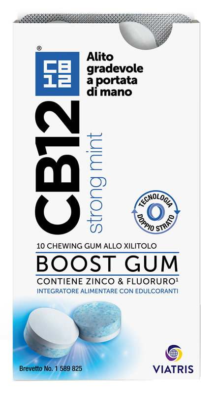 CB12 BOOST 10 CHEWING-GUM ZINCO E FLUORURO NEW FORMULATION - Farmacia Puddu Baire S.r.l.