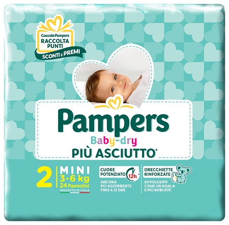 PANNOLINI PER BAMBINI PAMPERS BABY DRY DOWNCOUNT NO FLASH MINI 24 PEZZI BUONO SCONTO - Farmacia Puddu Baire S.r.l.