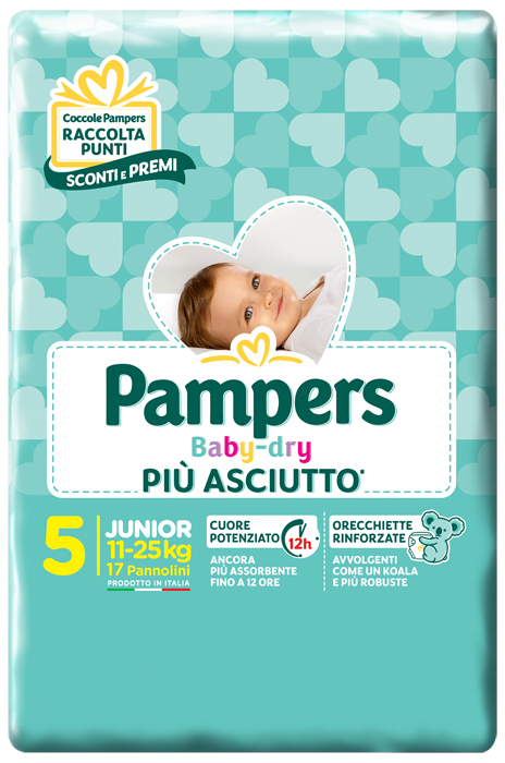 PANNOLINI PER BAMBINI PAMPERS BABY DRY DOWNCOUNT NO FLASH JUNIOR 17 PEZZI - Farmacia Puddu Baire S.r.l.