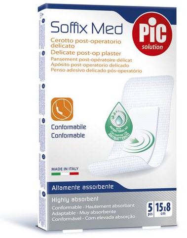 CEROTTO PIC SOFFIX MED IN TNT CON TAMPONE CENTRALE ASSORBENTE STERILE MONOUSO 15X8 CM ANTIBATTERICO 5 PEZZI - Farmacia Puddu Baire S.r.l.