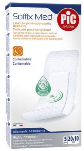 CEROTTO PIC SOFFIX MED IN TNT CON TAMPONE CENTRALE ASSORBENTE STERILE MONOUSO 10X20 CM ANTIBATTERICO 5 PEZZI - Farmacia Puddu Baire S.r.l.