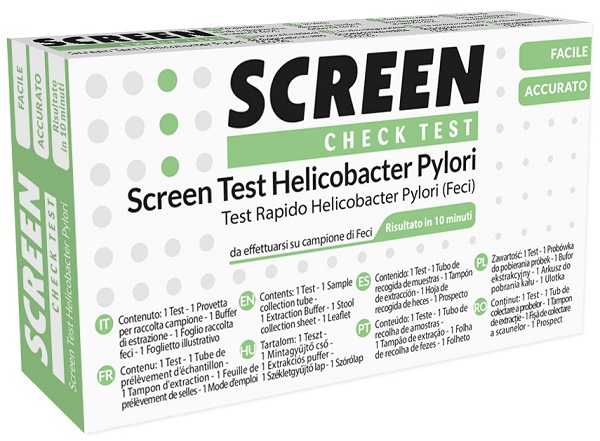 TEST RAPIDO PER L'INDIVIDUAZIONE DEGLI ANTIGENI HELICOBACTER PYLORI NELLE FECI UMANE SCREEN CHECK TEST HELICOBACTER/PYLORI - Farmacia Puddu Baire S.r.l.