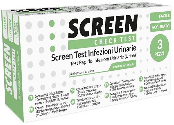 TEST PER L'INDIVIDUAZIONE RAPIDA DI LEUCOCITI SANGUE NITRITO E PROTEINA NELL'URINA SCREEN CHECK TEST INFEZIONI VIE URINARIE 3 PEZZI - Farmacia Puddu Baire S.r.l.