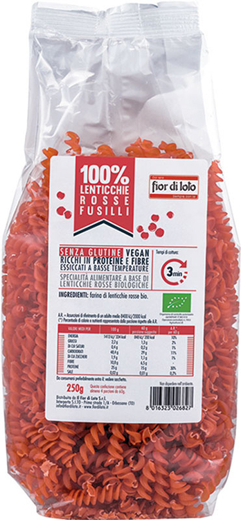 FUSILLI DI LENTICCHIE ROSSE BIO 250 G - Farmacia Puddu Baire S.r.l.