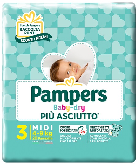 PAMPERS BABY DRY DOWNCOUNT MIDI 20 PEZZI - Farmacia Puddu Baire S.r.l.