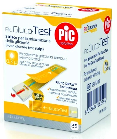 STRISCE MISURAZIONE GLICEMIA PIC GLUCOTEST 25 PEZZI - Farmacia Puddu Baire S.r.l.