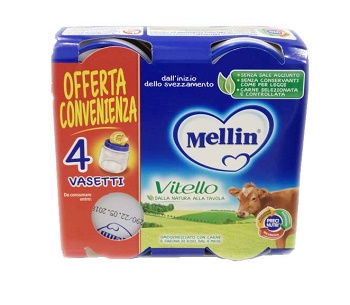 MELLIN OMOGENEIZZATO VITELLO 4 PEZZI X 80 G - Farmacia Puddu Baire S.r.l.