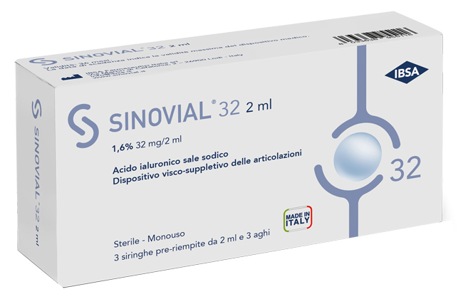 SIRINGA INTRA-ARTICOLARE SINOVIAL 32 ACIDO IALURONICO 1,6% 32 MG/2 ML 1 FS + AGO GAUGE 21 3 PEZZI - Farmacia Puddu Baire S.r.l.