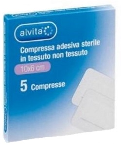 ALVITA GARZA COMPRESSA ADESIVA STERILE IN TESSUTO NON TESSUTO ESTENSIBILE BIANCO 10X6CM 5 PEZZI - Farmacia Puddu Baire S.r.l.