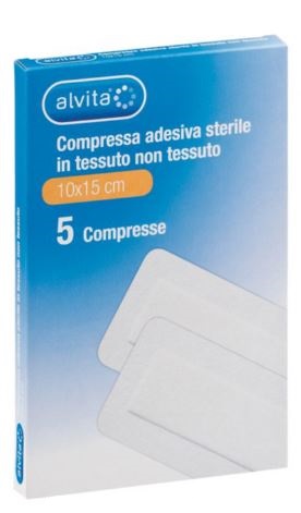 ALVITA GARZA COMPRESSA ADESIVA STERILE IN TESSUTO NON TESSUTO ESTENSIBILE BIANCO 10X15CM 5 PEZZI - Farmacia Puddu Baire S.r.l.