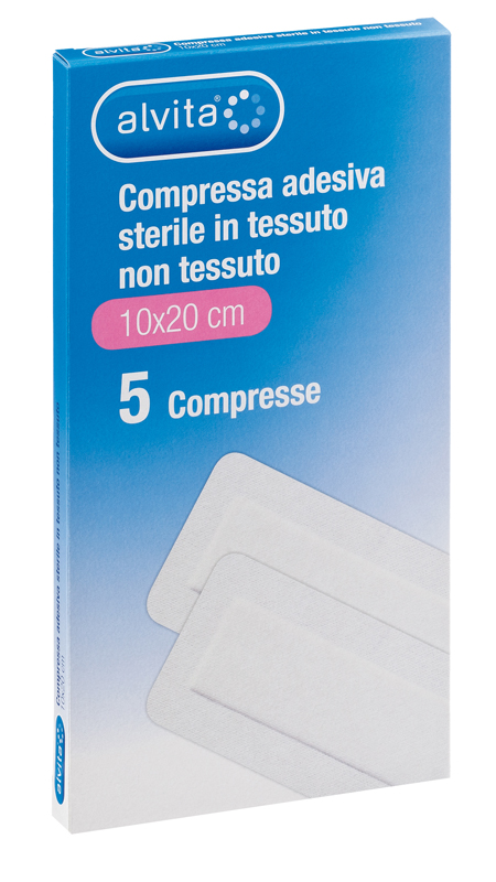 ALVITA GARZA COMPRESSA ADESIVA STERILE IN TESSUTO NON TESSUTO ESTENSIBILE BIANCO 10X20CM 5 PEZZI - Farmacia Puddu Baire S.r.l.