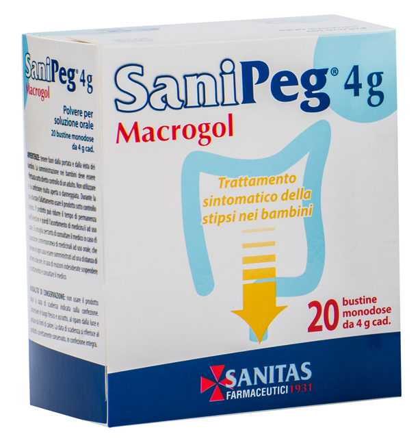 SANIPEG MACROGOL POLVERE PER SOLUZIONE ORALE 20 BUSTINE 4 G - Farmacia Puddu Baire S.r.l.