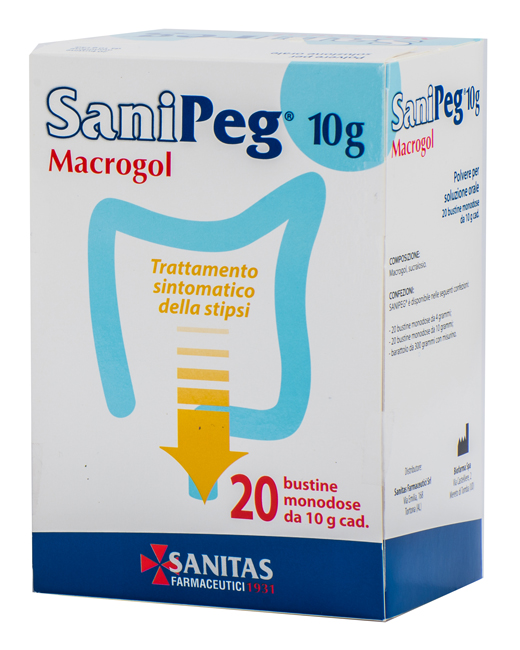 SANIPEG 10G MACROGOL POLVERE PER SOLUZIONE ORALE 20 BUSTE - Farmacia Puddu Baire S.r.l.