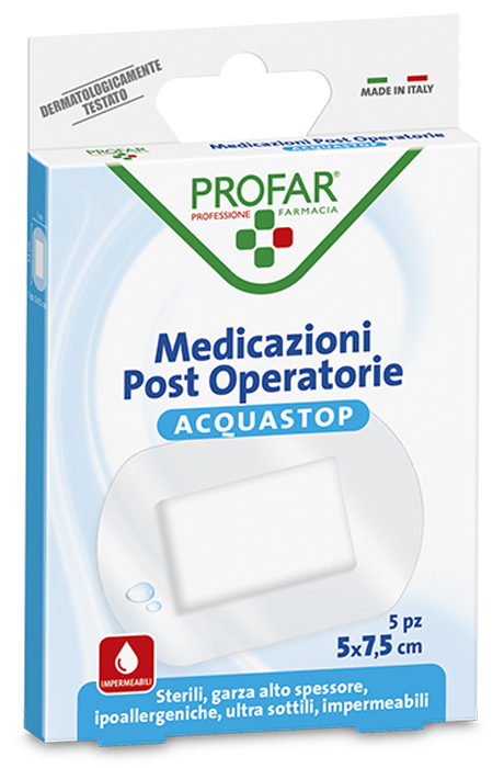 ACQUASTOP MEDICAZIONE POST OPERATORIA 5X7,5 CM PROFAR MED 5 PEZZI - Farmacia Puddu Baire S.r.l.