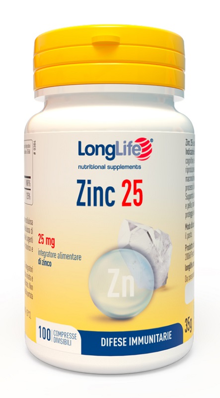 LONGLIFE ZINC 25 MG 100 COMPRESSE - Farmacia Puddu Baire S.r.l.