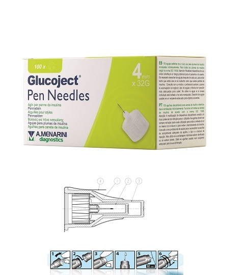 AGO PER PENNA DA INSULINA GLUCOJECT LUNGHEZZA 4 MM GAUGE 32 100 PEZZI - Farmacia Puddu Baire S.r.l.