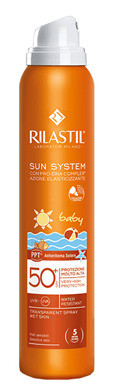 RILASTIL SUN SYSTEM BABY PPT SPF 50+ TRANSPARENT SPRAY WET SKIN 200 ML - Farmacia Puddu Baire S.r.l.