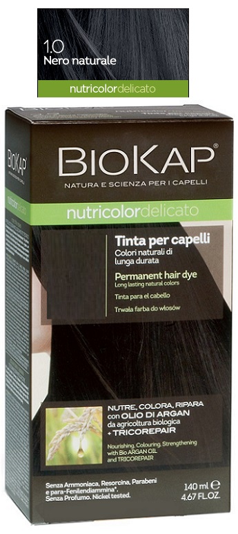 BIOKAP NUTRICOLOR DELICATO 1,0 NERO NATURALE TINTA TUBO + FLACONE - Farmacia Puddu Baire S.r.l.