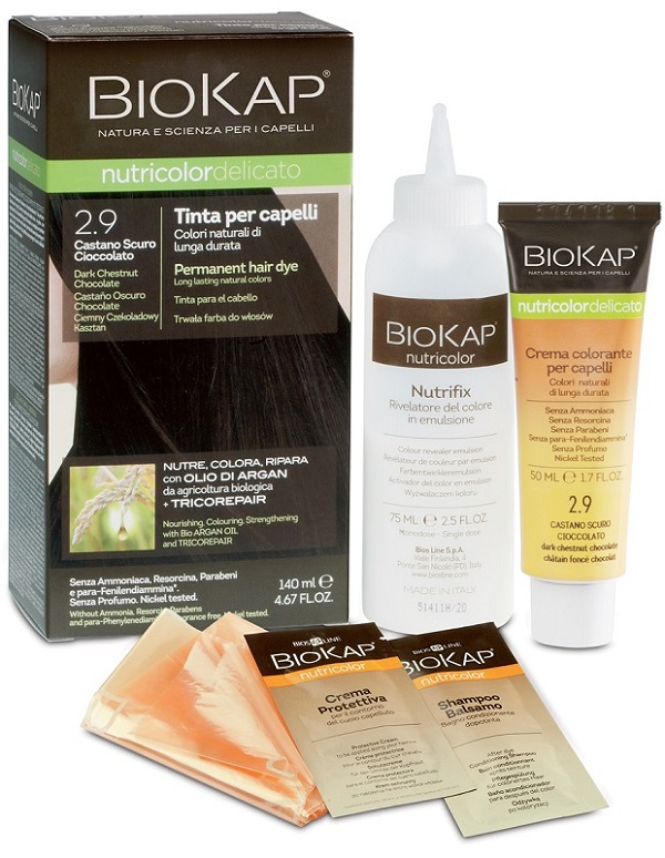 BIOKAP NUTRICOLOR DELICATO 2,9 CASTANO SCURO CIOCCOLATO TINTA TUBO + FLACONE - Farmacia Puddu Baire S.r.l.