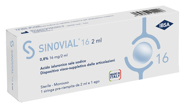 SIRINGA INTRA-ARTICOLARE SINOVIAL 16 ACIDO IALURONICO 0,8% 16 MG/2 ML 1 FS + AGO GAUGE 21 1 PEZZO - Farmacia Puddu Baire S.r.l.