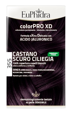 EUPHIDRA COLORPRO XD 355 CASTANO SCURO CILIEGIA GEL COLORANTE CAPELLI IN FLACONE + ATTIVANTE + BALSAMO + GUANTI - Farmacia Puddu Baire S.r.l.