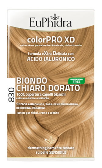EUPHIDRA COLORPRO XD 830 BIONDO CHIARO DORATO GEL COLORANTE CAPELLI IN FLACONE + ATTIVANTE + BALSAMO + GUANTI - Farmacia Puddu Baire S.r.l.