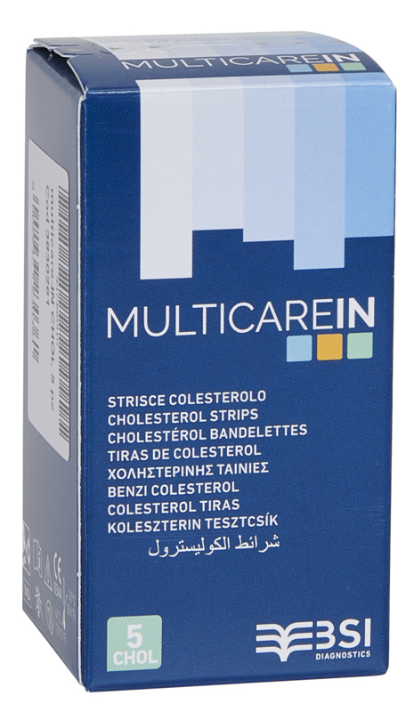 TEST COLESTEROLEMIA MULTICARE IN COLESTEROLO IN STRISCE CON ASPIRAZIONE CAPILLARE 5 PEZZI - Farmacia Puddu Baire S.r.l.