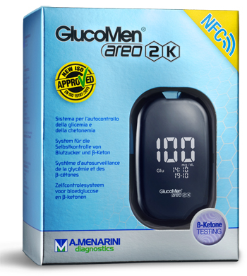 GLUCOMETRO GLUCOMEN AREO 2K PER AUTOMISURAZIONE DELLA GLICEMIA DA SANGUE INTERO CAPILLARE DIMENSIONE 85,5X56X18,2 MM PESO 46 G - Farmacia Puddu Baire S.r.l.