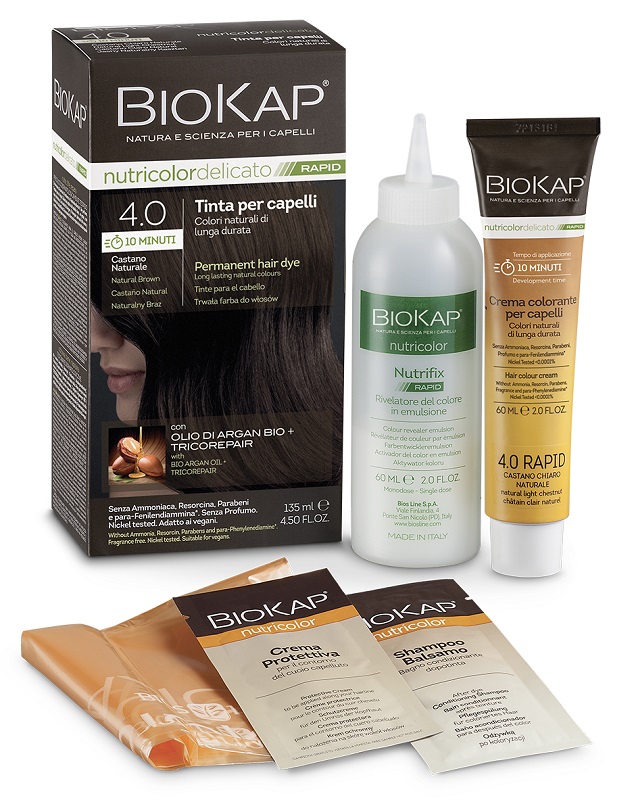 BIOS LINE  BIOKAP NUTRICOLOR DELICATO RAPID TINTA 4,00 CASTANO NATURALE 135 ML - Farmacia Puddu Baire S.r.l.