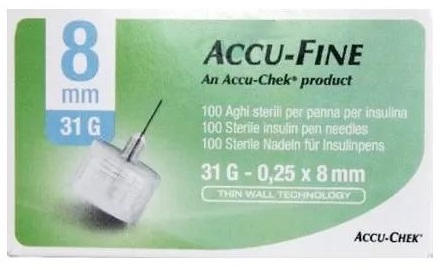 AGO PER PENNA DA INSULINA ACCU-FINE PEN NEEDLE ACCU-CHEK GAUGE 31 X 8MM 100 PEZZI - Farmacia Puddu Baire S.r.l.