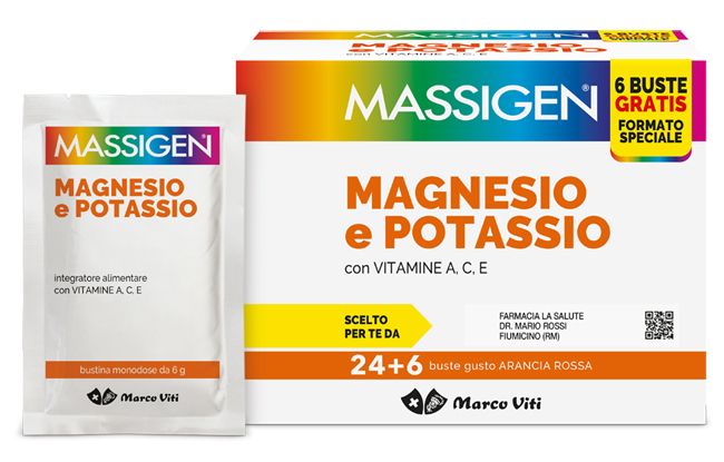 MASSIGEN MAGNESIO POTASSIO 24 BUSTINE + 6 BUSTINE - Farmacia Puddu Baire S.r.l.