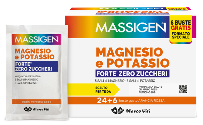 MASSIGEN MAGNESIO POTASSIO FORTE ZERO ZUCCHERO 24 BUSTINE + 6 BUSTINE - Farmacia Puddu Baire S.r.l.
