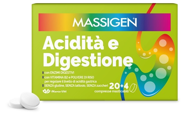 MASSIGEN ACIDITA' E DIGESTIONE 24 COMPRESSE MASTICABILI - Farmacia Puddu Baire S.r.l.