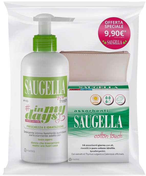 SAUGELLA IN MY DAYS BUNDLE YOU FRESH + ASSORBENTI GIORNO 14 PEZZI + PORTA ASSORBENTI - Farmacia Puddu Baire S.r.l.