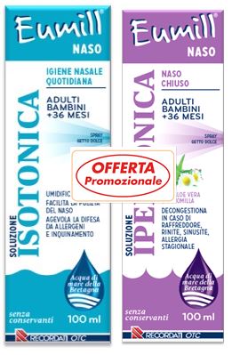 EUMILL NASO BIPACK SPRAY SOLUZIONE ISOTONICA 100 ML + SOLUZIONE IPERTONICA 100 ML - Farmacia Puddu Baire S.r.l.