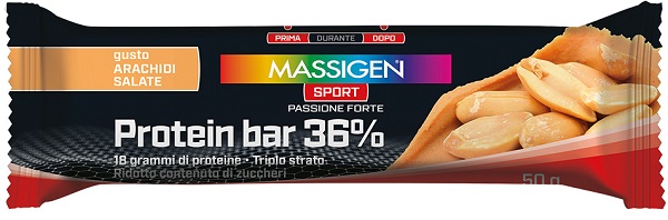 MASSIGEN SPORT PROTEIN BARRETTA 36% CARAMELLO SALATO 35 G - Farmacia Puddu Baire S.r.l.
