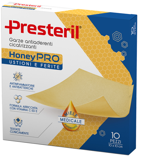 GARZA ANTIADERENTE CICATRIZZANTE PRESTERIL HONEYPRO 10X10 CM 10 PEZZI - Farmacia Puddu Baire S.r.l.