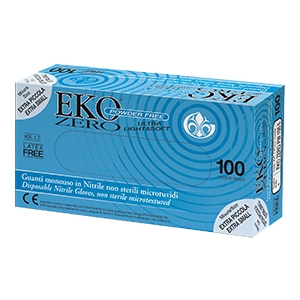 GUANTO MONOUSO IN NITRILE BLU SUPERFICIE MICRORUVIDA EKO ZERO PW SENZA POLVERE MISURA 7 SMALL 100 PEZZI - Farmacia Puddu Baire S.r.l.