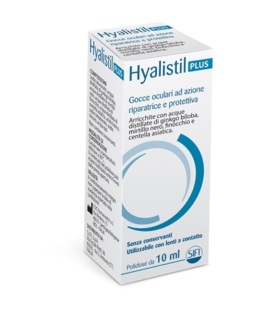 GOCCE OCULARI HYALISTIL PLUS ACIDO IALURONICO 0,4% ACQUA DISTILLATA DI GINKGO BILOBA + MIRTILLO NERO + FINOCCHIO + CENTELLA ASIATICA 10 ML - Farmacia Puddu Baire S.r.l.